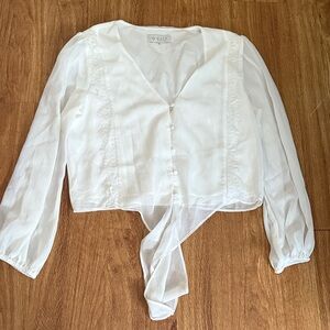 Wayf White Sheer Tie-Front Blouse